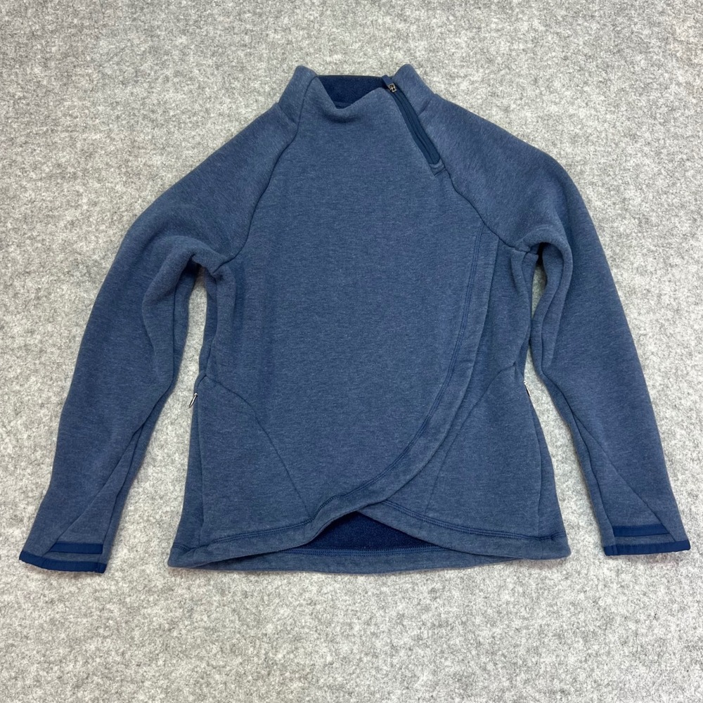 Athleta Girl Crazy Cozy Wrap Sweater Blue Heathered‎ Fleece Quarter Zip M 8-10